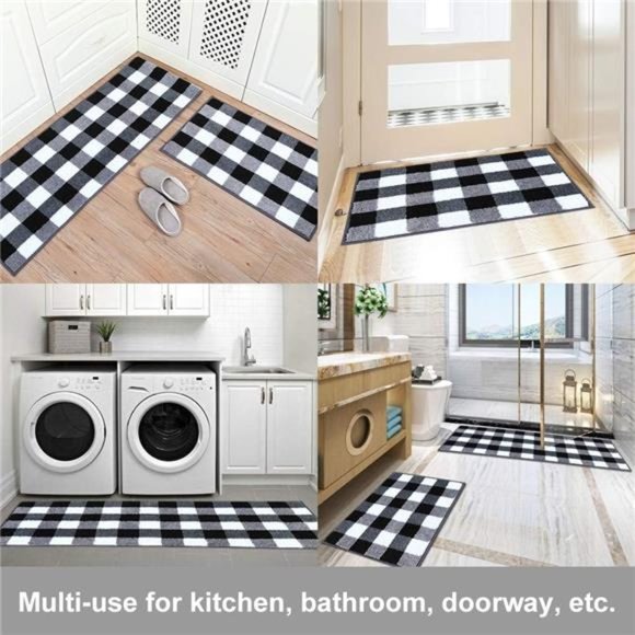 2 Pieces Buffalo Plaid Check Rug Set Water Absorb Microfiber NonSlip Kitchen Rug - Picture 4 of 6